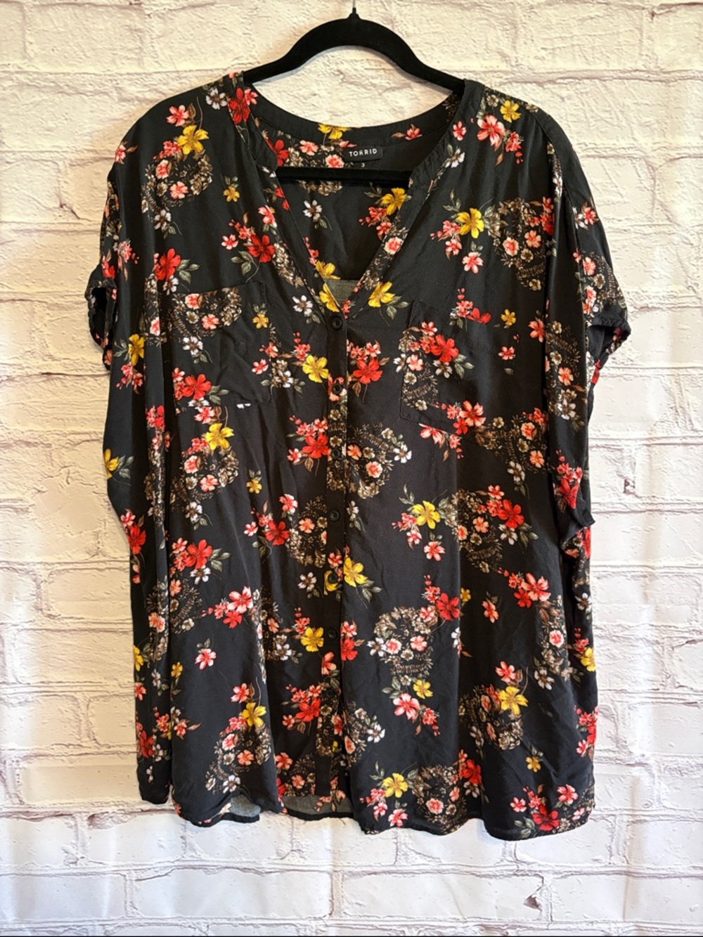 Torrid Floral Skull Button-Up Blouse